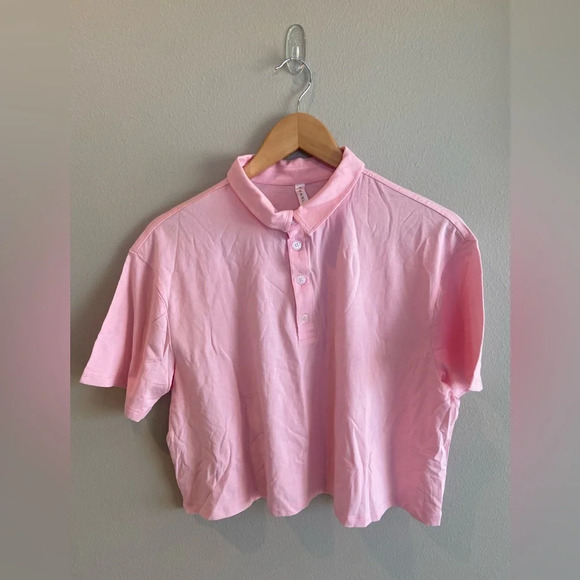 FABLETICS Boxy Short-Sleeve Polo Orchid Pink Large NWOT - Picture 1 of 15